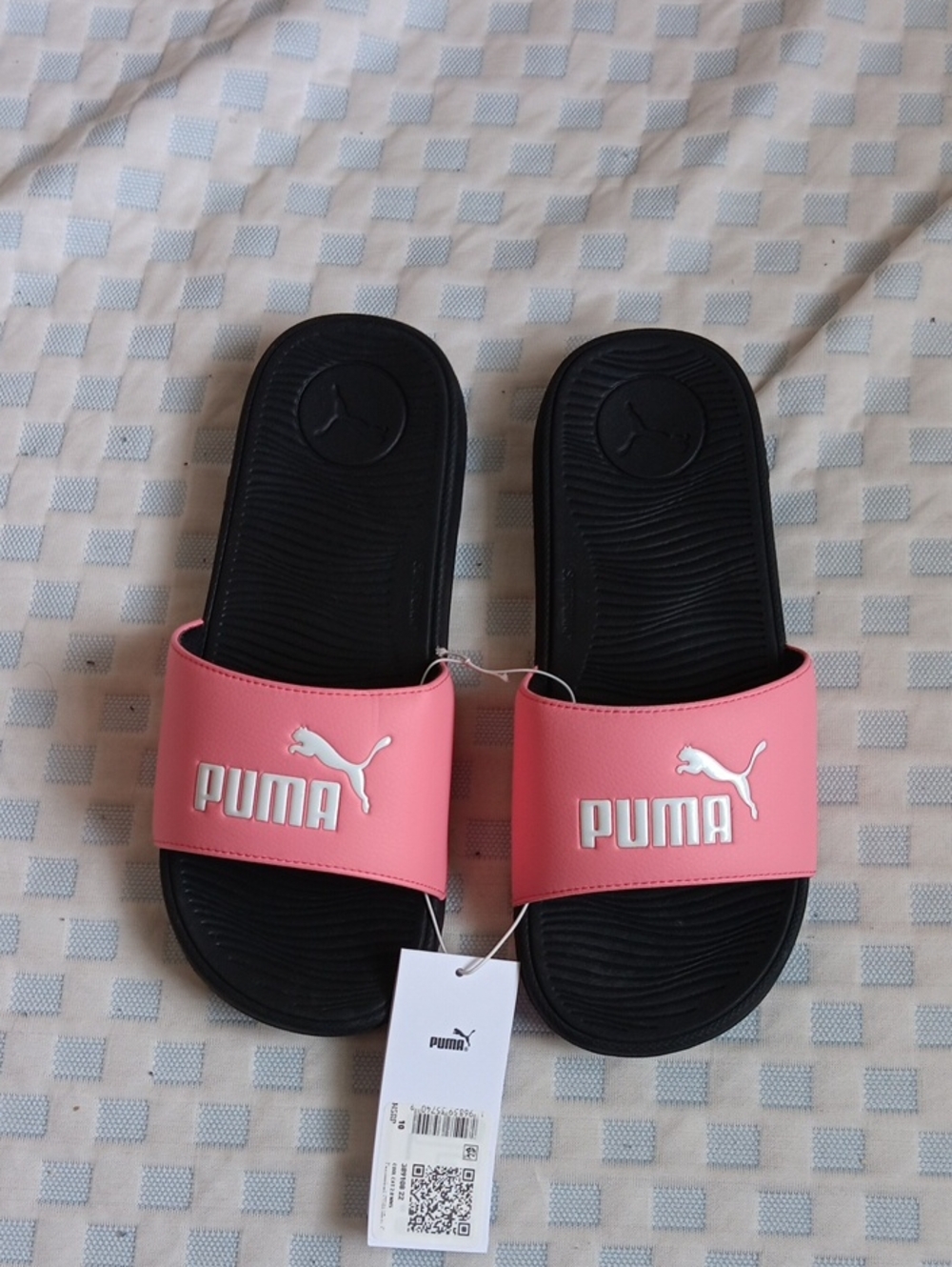 Puma Women's Pink and Black Slide Sandals